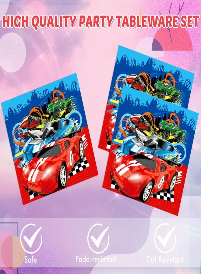 DURYGEN 40 Pieces Cars Birthday Party Decorations Hot Car Disposable Tableware Set Include Racing Car Plates Napkins Party Supplies Kit for Kids Boys Racing Birthday Decorations - Image 4